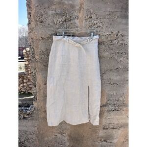 & Other Stories Women's Midi Belted %100 Linen Skirt Sz 10 Resort Beach Boho